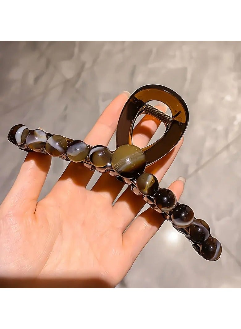 Goolsky مشبك شعر بلاستيكي مطاطي أنيق بتصميم عتيق - مشبك شعر كبير على شكل سمكة قرش بنقشة الفهد، مثالي للشعر الكثيف والطويل، مناسب للأعمار 14 وما فوق، قطعة واحدة مناسبة كهدية - Image 2