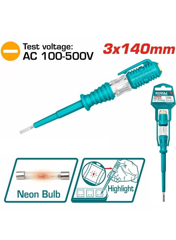 توتال T0TAL اختبار خط قلم رصاص فاحص مفك براغي 140 مللي متر لمبة نيون اختبار الجهد AC 100500V THT291408  - Image 3