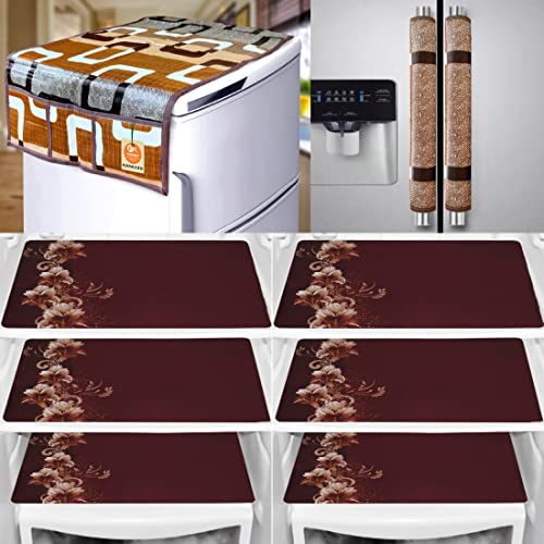 KANUSHI Industries® PVC Fridge Mats Set Of 6 / Refrigerator Mats+1 Pc Fridge cover/Refrigerator cover+2 Fridge/Refrigerator handle cover (FRI-BROWN-BOX+2-HANDLE+M-11-06) - Image 1