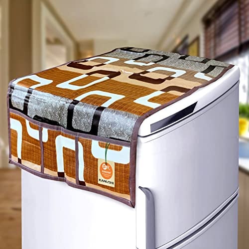 KANUSHI Industries® PVC Fridge Mats Set Of 6 / Refrigerator Mats+1 Pc Fridge cover/Refrigerator cover+2 Fridge/Refrigerator handle cover (FRI-BROWN-BOX+2-HANDLE+M-11-06) - Image 2