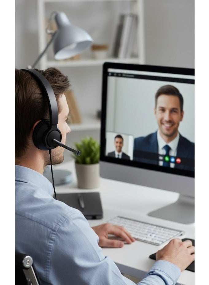 HP DHE-8009 Over-Ear Call Center Headset with Noise-Reducing Microphone, Adjustable Headband, Stereo Sound, 3.5mm Wired Connection, Comfortable Design for Office, Online Classes and Remote Work - Image 3