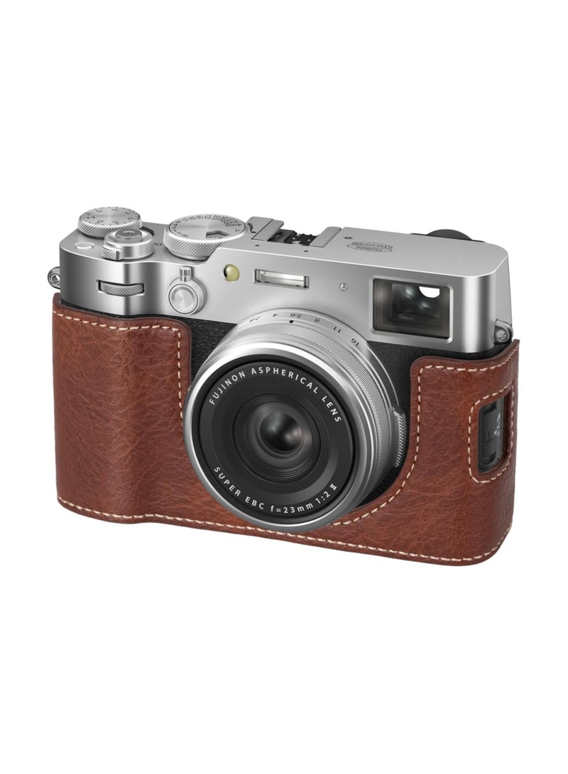 عام حافظة كاميرا Fujifilm X100VI، غطاء نصف جلدي من مادة الPU متوافق مع الكاميرا الرقمية Fujifilm X100VI. - Image 1
