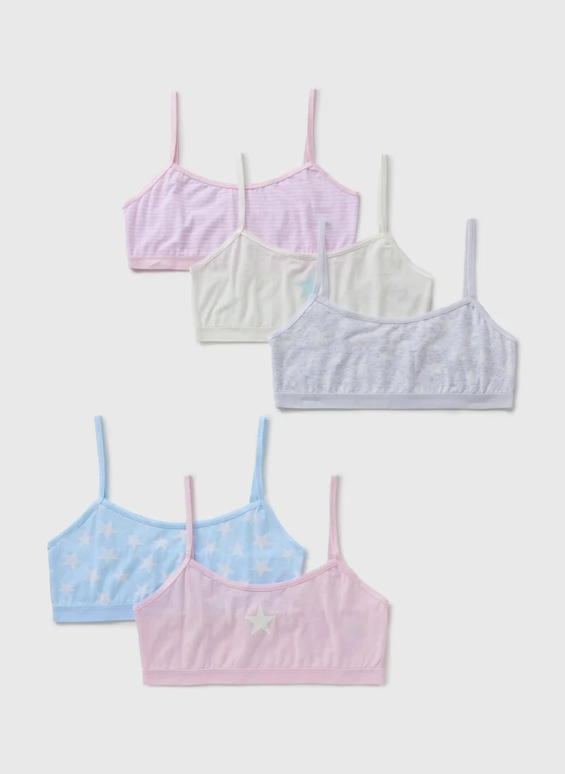 Matalan 5 Pack Girls Multicolour Star Crop Top