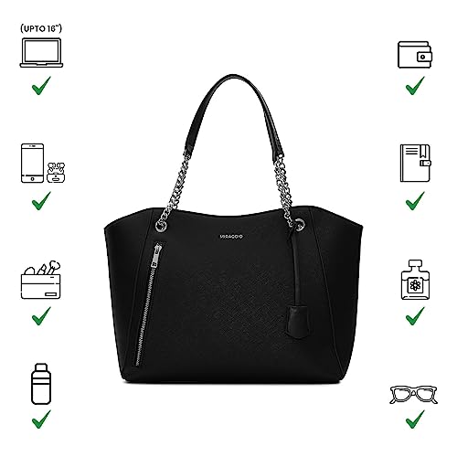 Miraggio Dakota Solid Structured Tote Bag for Women | For Office Use, Work | Fits Upto 16" Laptop | Stylish Handbag For Women (Black) - Image 5