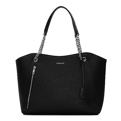 Miraggio Dakota Solid Structured Tote Bag for Women | For Office Use, Work | Fits Upto 16" Laptop | Stylish Handbag For Women (Black) - Image 1