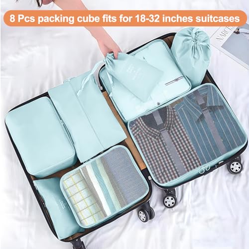 YEEYAA Packing Cubes for Travel 8 Set Luggage Organizer Bags for Family Mesh Breathable Travel Packing Cubes for Suitcases Durable Travel Essentials Bags Set Blue 8 Set - Image 3
