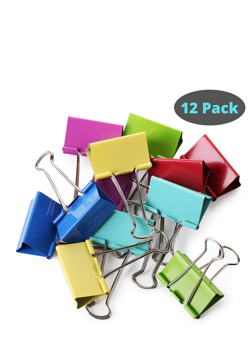 Terabyte Large Binder Clips, 2 Inch, 12 Pack, Assorted Color, Binder Clips Extra Large, Big Binder Clips, Large Paper Clip, Large Paper Clamps, Binder Clamps, Large Binder Clips, Large Clip - Image 2
