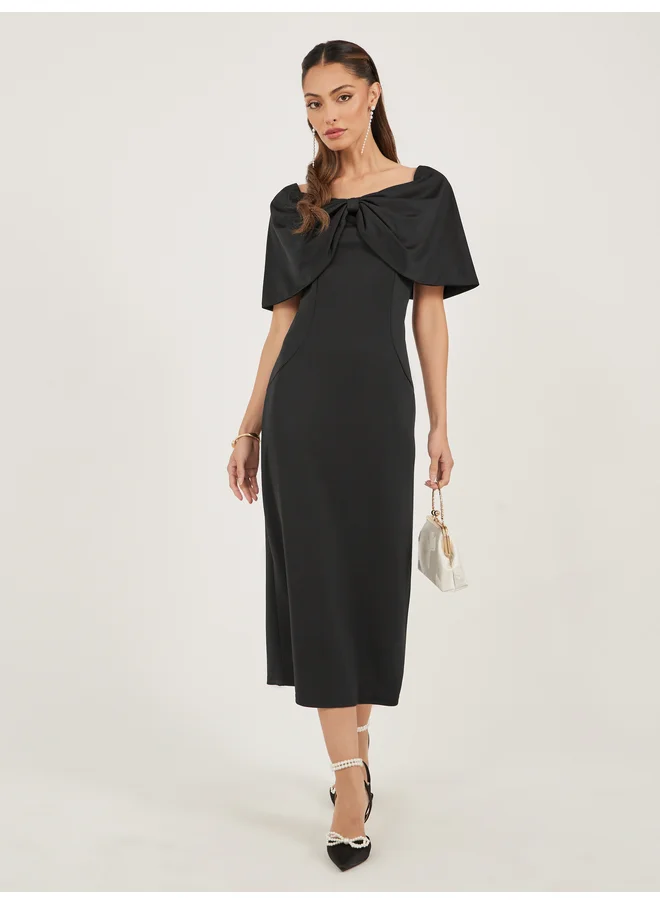 ستايلي Styli Black Off-the-Shoulder Midi Sheath Dress