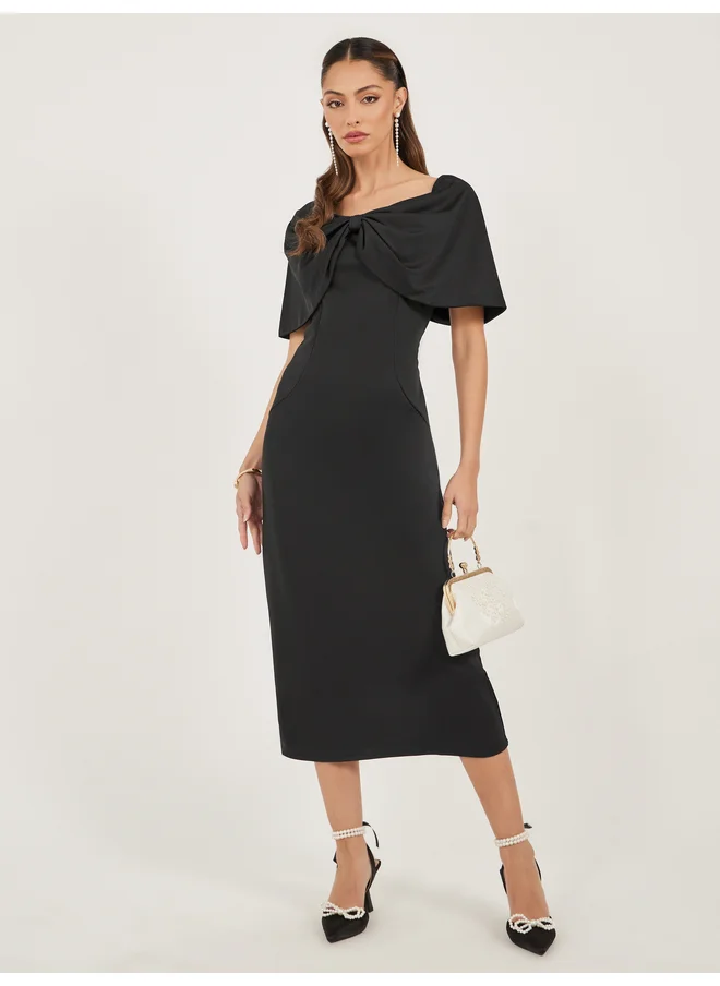 ستايلي Styli Black Off-the-Shoulder Midi Sheath Dress