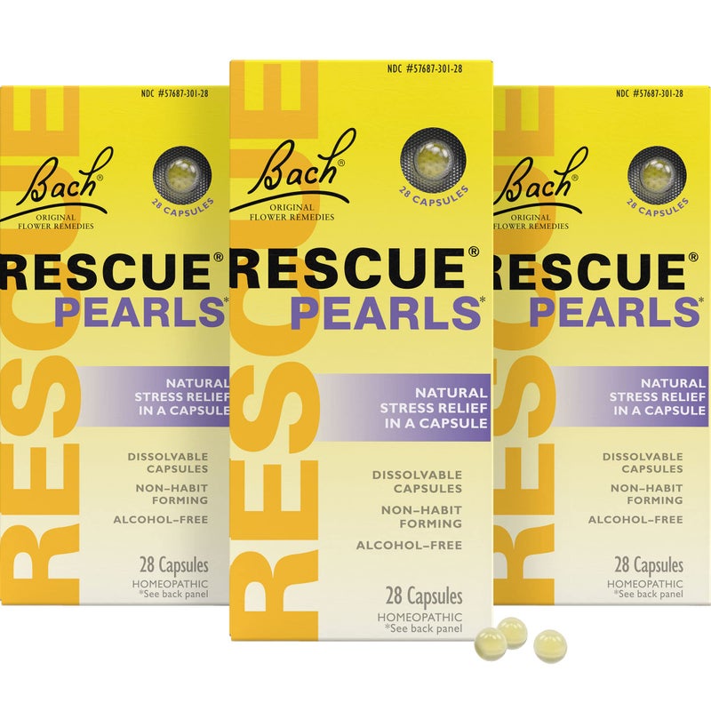 RESCUE Bach RESCUE Pearls, Natural Orange Vanilla Flavor, Natural Stress Relief, Homeopathic Flower Essence, Quick-Dissolve, Gluten & Sugar-Free, 3 Pack, 28 Count Each - Image 1