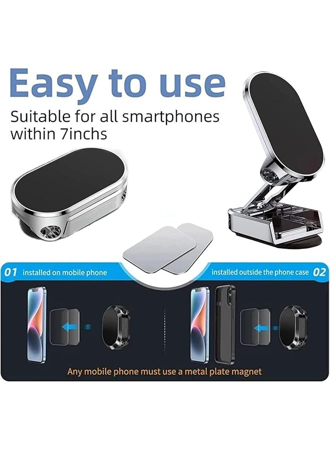 Excefore Folding Magnetic Phone Holder, Super Magnet, 2 Metal Plates, 360° Rotation, Universal Dashboard Car Holder For Iphone, Samsung And Other Phones (Silver) - Image 2