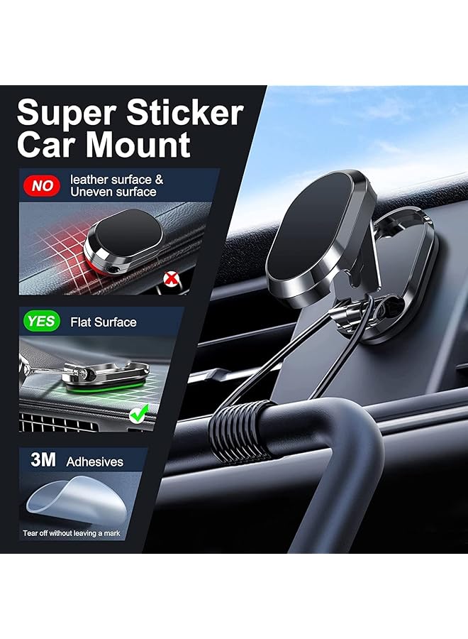 Excefore Folding Magnetic Phone Holder, Super Magnet, 2 Metal Plates, 360° Rotation, Universal Dashboard Car Holder For Iphone, Samsung And Other Phones (Silver) - Image 5
