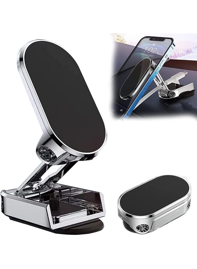 Excefore Folding Magnetic Phone Holder, Super Magnet, 2 Metal Plates, 360° Rotation, Universal Dashboard Car Holder For Iphone, Samsung And Other Phones (Silver) - Image 1