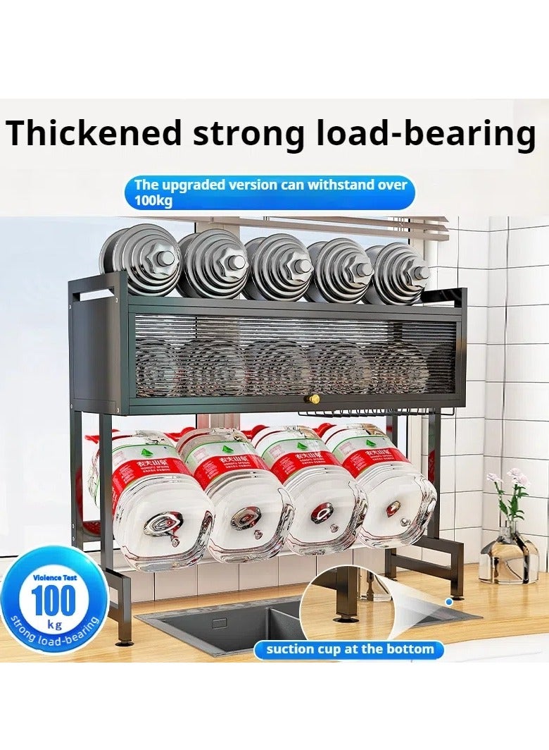 The Sink Dish Drainer Drying Rack,2 Tier Dish Drying Rack for Kitchen Counter, Large Dish Drying Rack with Flip Door, Over Sink Dish Drying Rack for Family Use,Dust-Proof,85cm - Image 5