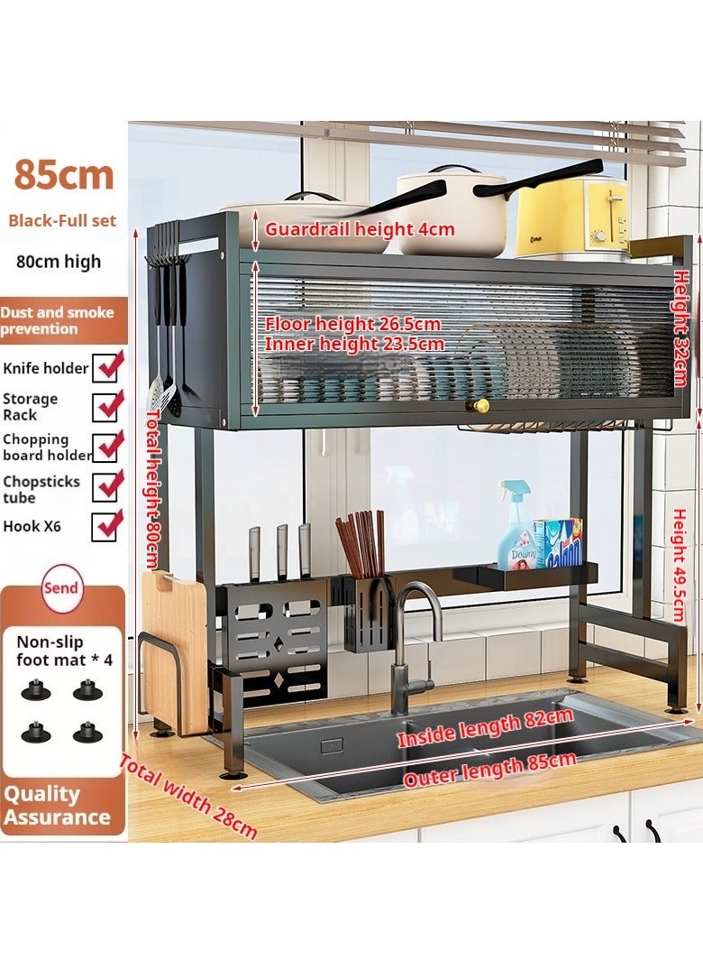 The Sink Dish Drainer Drying Rack,2 Tier Dish Drying Rack for Kitchen Counter, Large Dish Drying Rack with Flip Door, Over Sink Dish Drying Rack for Family Use,Dust-Proof,85cm - Image 2