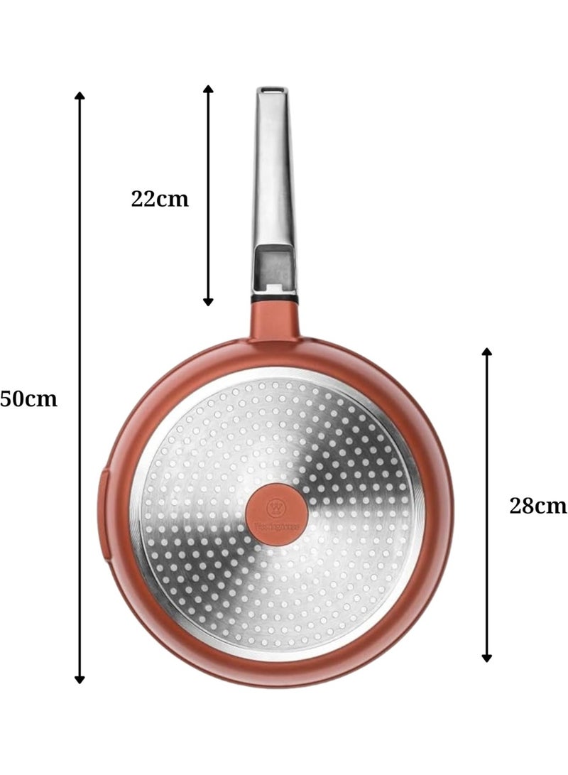 Westinghouse طقم طهي أمريكي مقلاة أداء 28 سم غير لاصقة - ألمنيوم مصبوب مع طلاء كوانتانيم آمن للاستخدام على الموقد والفرن مقبض من الفولاذ المقاوم للصدأ بلمسة باردة - برتقالي - Image 3