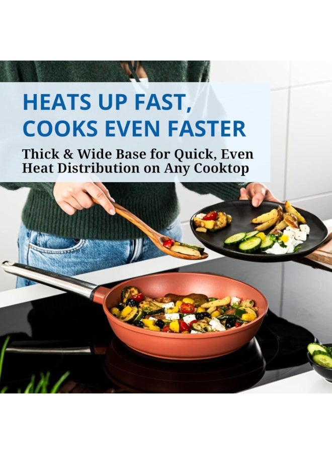 Westinghouse طقم طهي أمريكي مقلاة أداء 28 سم غير لاصقة - ألمنيوم مصبوب مع طلاء كوانتانيم آمن للاستخدام على الموقد والفرن مقبض من الفولاذ المقاوم للصدأ بلمسة باردة - برتقالي - Image 5