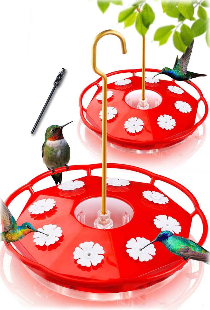 eWonLife Hummingbird Feeder for Outdoors Hanging, Humming Bird feeders, Easy to Clean and Fill, Leak Proof, 2 Pack Saucer Feeder for Birds, with Clean Brush and 8 Feeding Ports (16 OZ/Pack) - Image 1