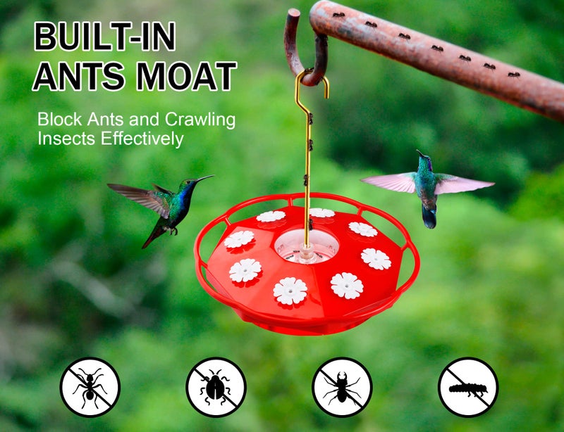 eWonLife Hummingbird Feeder for Outdoors Hanging, Humming Bird feeders, Easy to Clean and Fill, Leak Proof, 2 Pack Saucer Feeder for Birds, with Clean Brush and 8 Feeding Ports (16 OZ/Pack) - Image 5