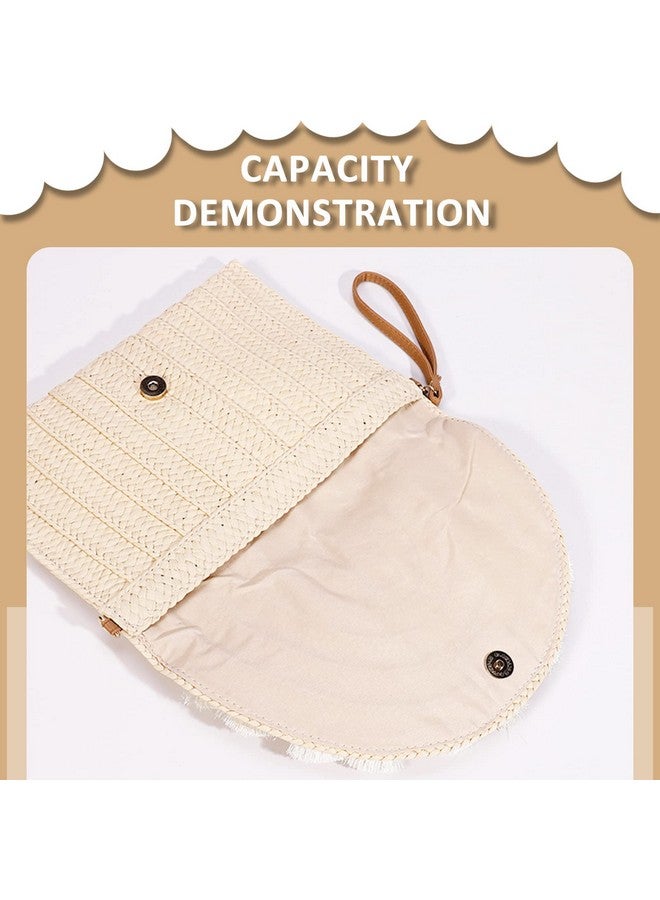 QTKJ Straw Crossbody Bag For Women Clutch Purses Bohemian Handmade Woven Handbags Tassels Summer Beach Bag Envelope Wallet(White) - Image 3