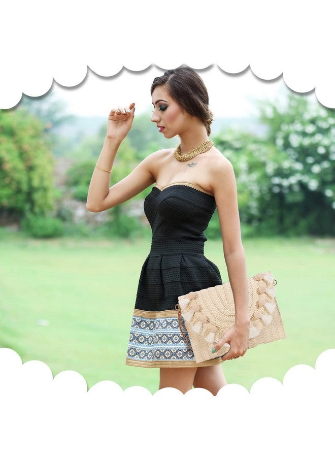 QTKJ Straw Crossbody Bag For Women Clutch Purses Bohemian Handmade Woven Handbags Tassels Summer Beach Bag Envelope Wallet(White) - Image 5