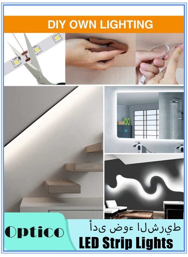 Optico - 6000K LED Light Strips, 5m 24V 120 Lights Daylight Bright LED Tape Light, DIY Lighting Flexible USB Strip Light for Bedroom, Kitchen, Closet, Under Cabinet, Vanity Mirror - Image 1
