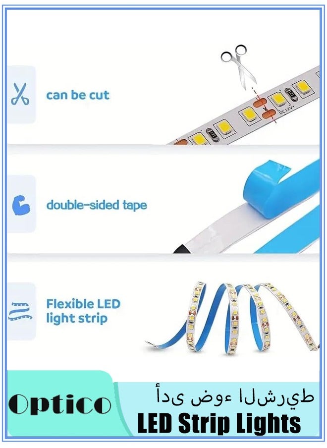 Optico - 6000K LED Light Strips, 5m 24V 120 Lights Daylight Bright LED Tape Light, DIY Lighting Flexible USB Strip Light for Bedroom, Kitchen, Closet, Under Cabinet, Vanity Mirror - Image 1