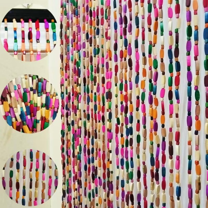 ave split Wood Door Beaded Curtain Boho-Bohemian Wooden Doorway Beads Curtains Made of Wood&Bamboo-for Window,Aisle, Corridor, Door Decor 048zp- (Colorfull, 52 Strands) - Image 2
