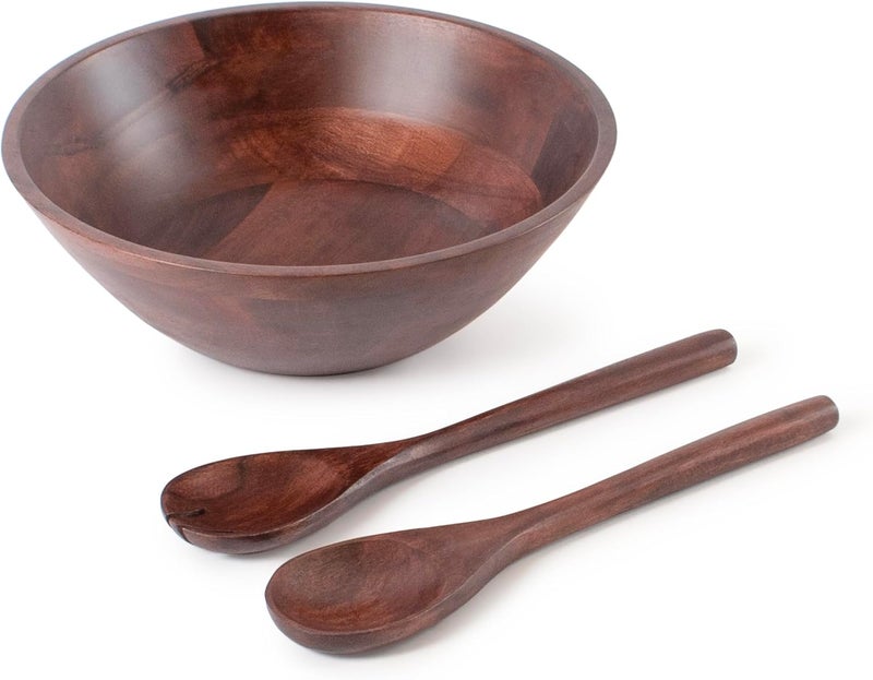 Luxe Designs Wooden Salad Bowl Set  Food Safe  Sustainable Decorative Bowl  Wood Bowl for Fruits  Salads  Easy to Clean Large Salad Bowls Set wSpoon Fork  Wooden Bowls for Food Dark Burnt - Image 1