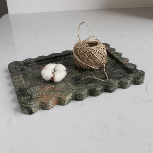 Natust Natural Luxury Scalloped Marble Tray 10.8"x8", Rectangle Vanity Tray for Bathroom Kitchen Counter, Decorative Tray for Dresser Home Decor - Rainforest Green - Image 1