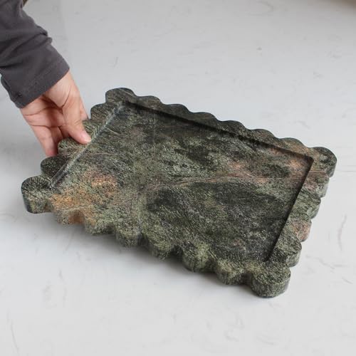Natust Natural Luxury Scalloped Marble Tray 10.8"x8", Rectangle Vanity Tray for Bathroom Kitchen Counter, Decorative Tray for Dresser Home Decor - Rainforest Green - Image 4