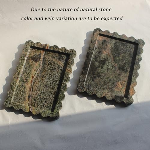 Natust Natural Luxury Scalloped Marble Tray 10.8"x8", Rectangle Vanity Tray for Bathroom Kitchen Counter, Decorative Tray for Dresser Home Decor - Rainforest Green - Image 2