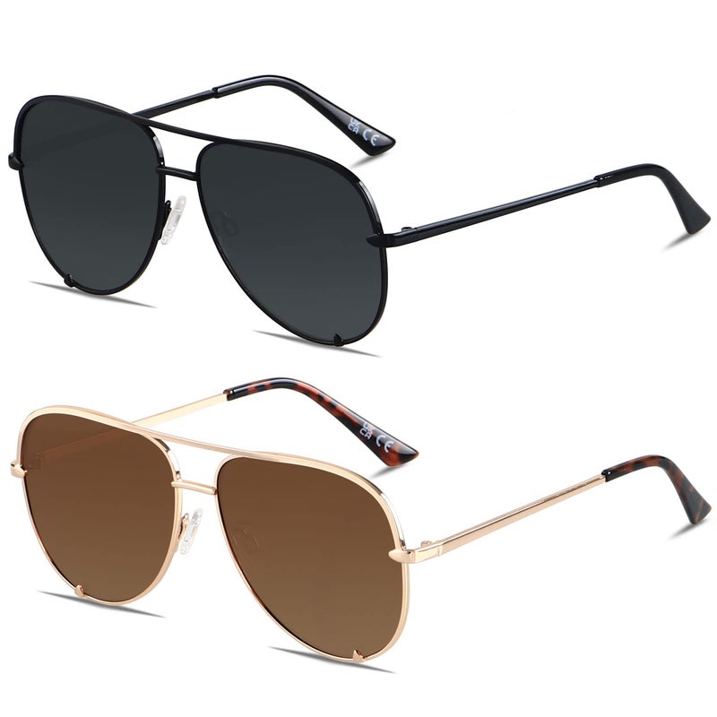 ANDWOOD Oversized Aviator Sunglasses for Women Big Large UV Protection Pilot Sun glasses UV Protection Polarized Brown Shades - Image 2