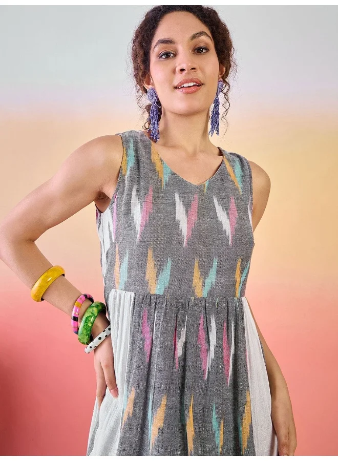 أيه كيه إس Ethnic Motifs Printed Cotton Fit & Flare Dress