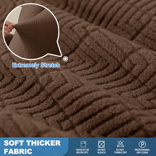 JIVINER 3 Piece Recliner Chair Cover Stretch Lazy Boy Non Slip Covers for Recliner with Pockets Soft Jacquard Reclining Sofa Slipcovers Furniture Protector with Elastic Bottom (1 Seater, Brown) - Image 5