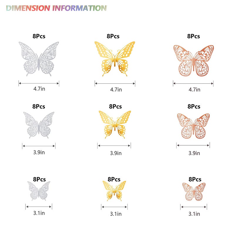ساوروبيب SAOROPEB 3D Butterfly Wall Decor 72 PCS 3 Styles 3 أحجام قابلة للإزالة جدار جدار ديكور ملصق غرفة جدارية - Image 5