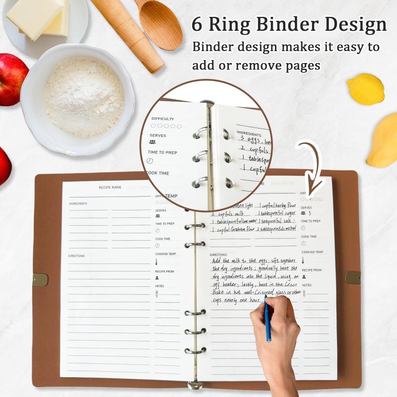 leeveel Blank Recipe Book to Write in Your Own Recipes, 5.6 X 8.2 Recipe Ring Binder with PU Leather Cover, Recipe Journal with 160 Recipes (80 sheets blank recipe papers) - Image 3