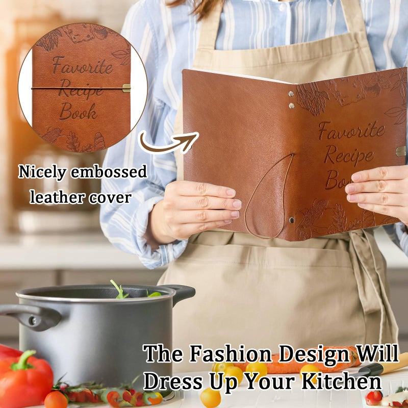 leeveel Blank Recipe Book to Write in Your Own Recipes, 5.6 X 8.2 Recipe Ring Binder with PU Leather Cover, Recipe Journal with 160 Recipes (80 sheets blank recipe papers) - Image 4