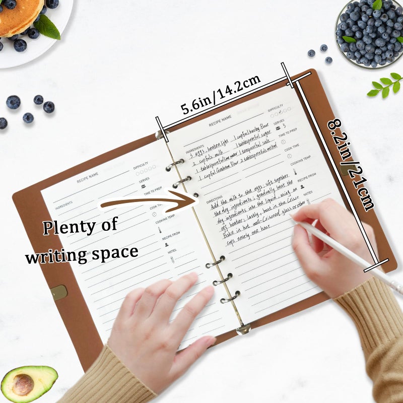 leeveel Blank Recipe Book to Write in Your Own Recipes, 5.6 X 8.2 Recipe Ring Binder with PU Leather Cover, Recipe Journal with 160 Recipes (80 sheets blank recipe papers) - Image 2