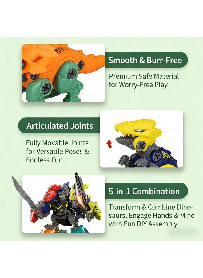 Uthriyya Dinosaur Transform Robot 5 in 1 Take Apart Toys Set for boy Kid Age 3 4 5 6 7 8 Years Old Construction Building DIY with Drill Tool Kit Best Gift for Birthday Christmas Easter - Image 3