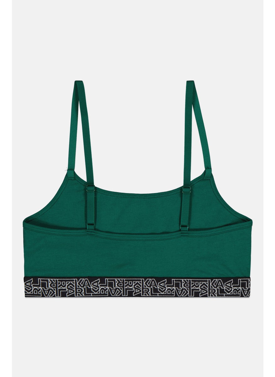 Karl Lagerfeld Women Brand Logo Non Padded Bralette, Green  - Image 2