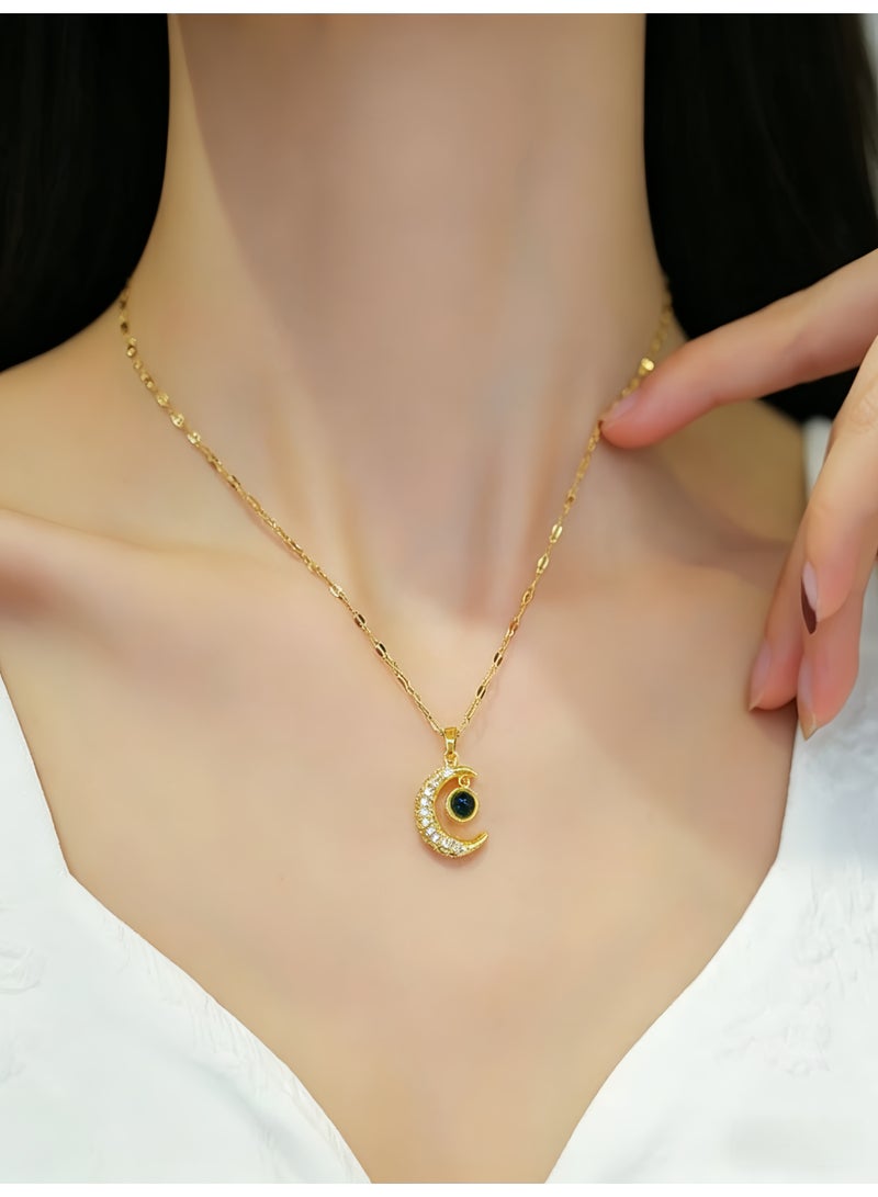 loven Golden crescent moon projection pendant necklace that projects "I love you" in 100 languages. 14K gold plated, crystal starry sky pendant, adjustable chain. Perfect as a birthday, Christmas, or anniversary gift. 18 inches. - Image 5