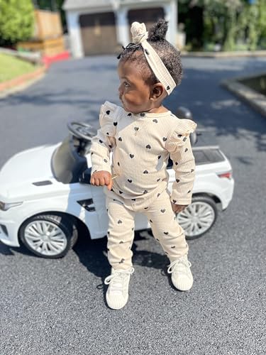 Fullfamous Infant Baby Girl Clothes Outfits,Fall Winter Romper Christmas Clothing Set 3-6 months Ecru Heart - Image 2