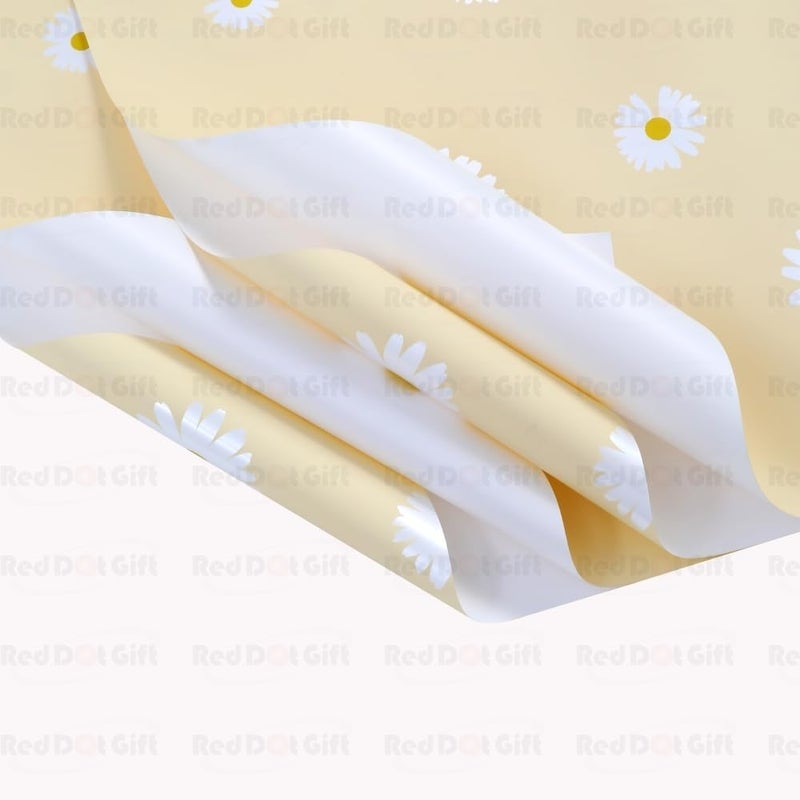 Red Dot Gift Pack of 20 Sheets Floral Gift Wrapping Paper 57x57cm - Waterproof Flower Bouquet Wrap (FLU-Light Yellow) - Image 3