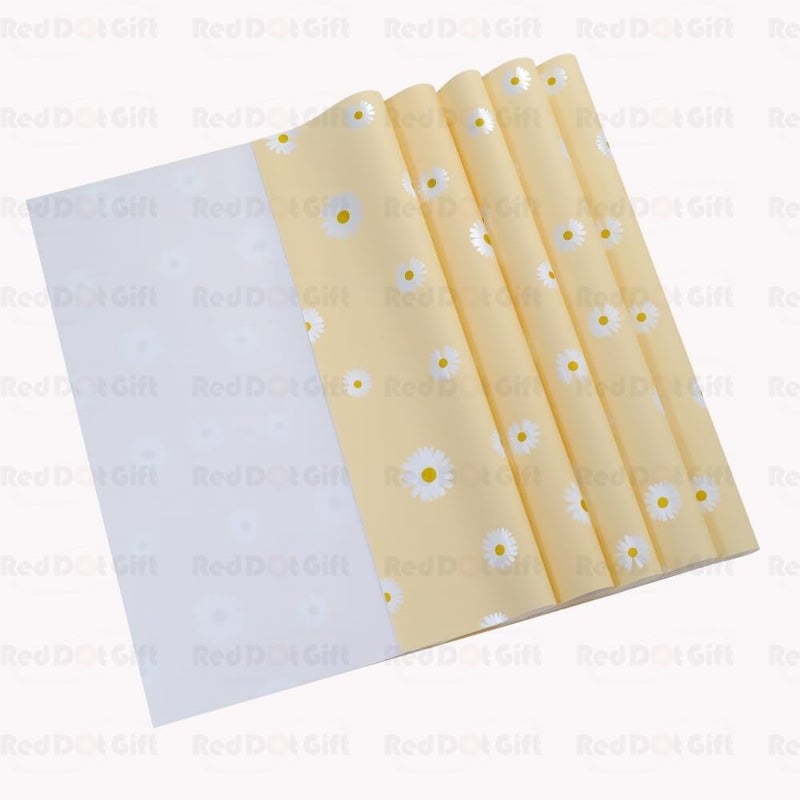 Red Dot Gift Pack of 20 Sheets Floral Gift Wrapping Paper 57x57cm - Waterproof Flower Bouquet Wrap (FLU-Light Yellow) - Image 5