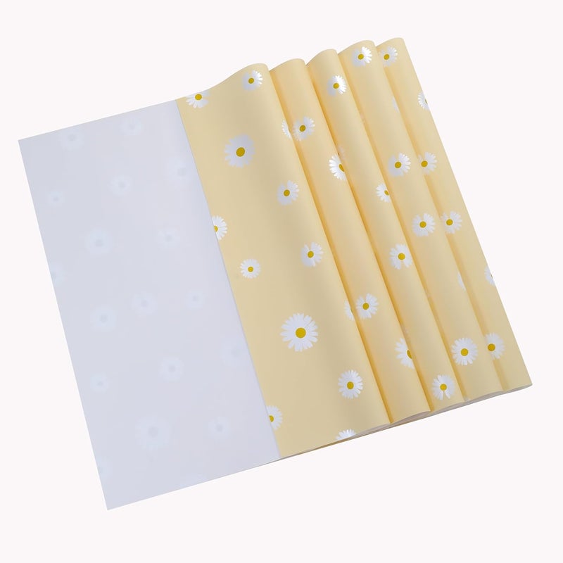 Red Dot Gift Pack of 20 Sheets Floral Gift Wrapping Paper 57x57cm - Waterproof Flower Bouquet Wrap (FLU-Light Yellow) - Image 1