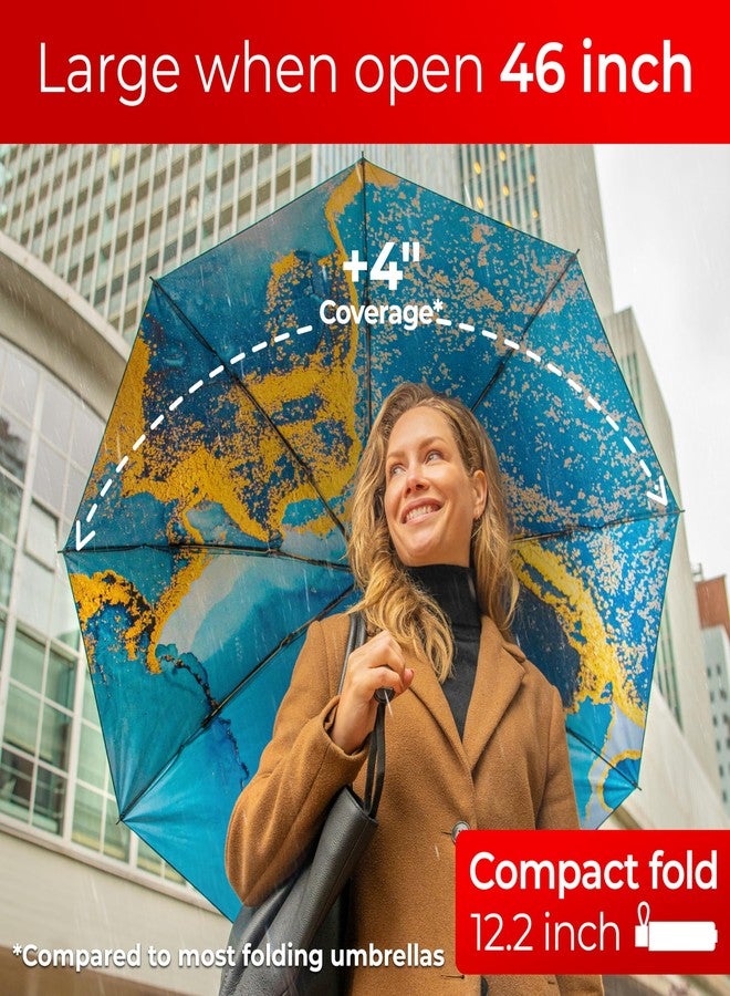 TUMELLA Flip-proof Inverted Travel Umbrella, Small Strong but Light Portable and Automatic Reverse Folding Rain Umbrella, Durable Premium Grip, Fits Car & Backpack, Q. Royal Azure, 117 cm diameter - Image 2