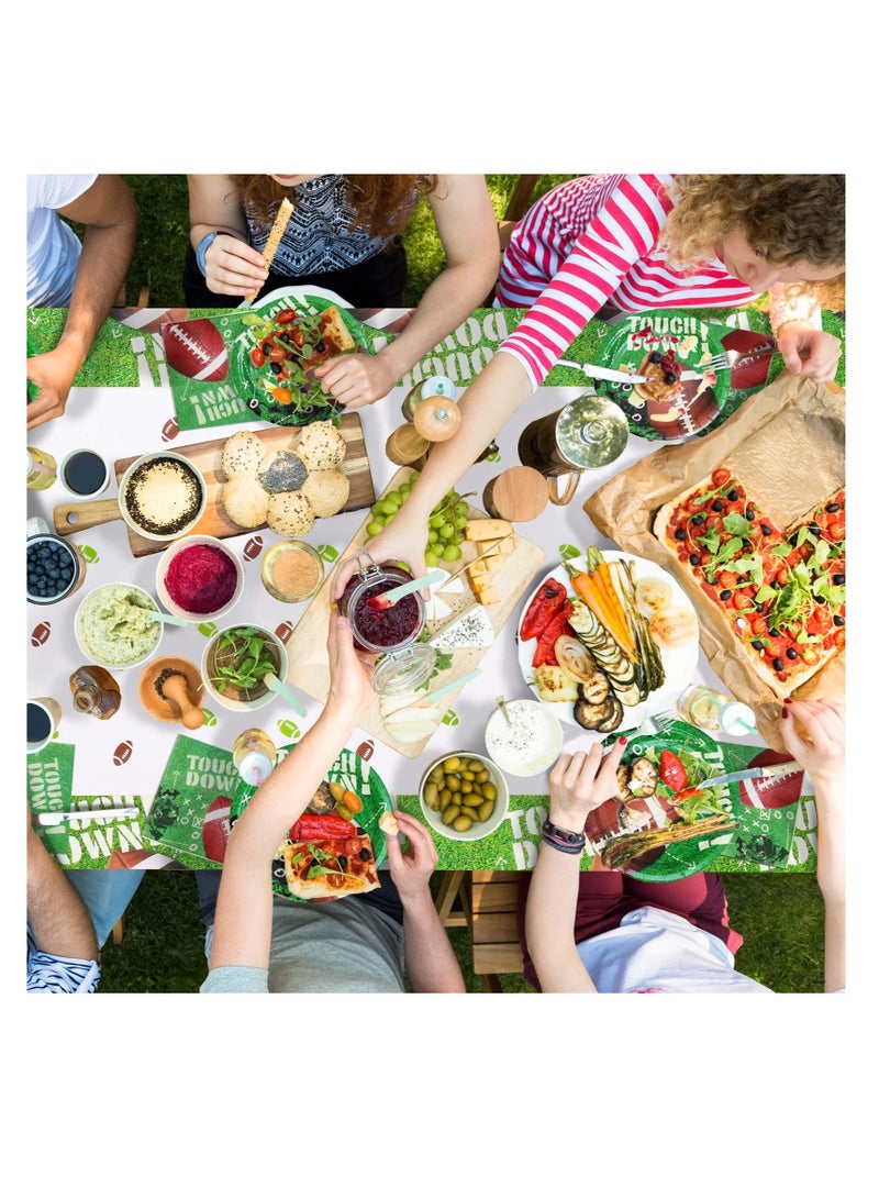 Excefore لوازم حفلات كرة القدم، أدوات مائدة حفلات ذات طابع كرة القدم يمكن التخلص منها، مع أطباق ورقية، مناديل، غطاء طاولة يخدم 16 ضيف، لحفلة عيد ميلاد ديكورات يوم مباراة كرة القدم - Image 5