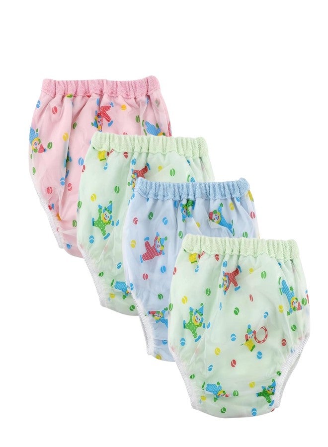 Reusable PVC Plastic Diaper Panties/Printed Baby Nappy Panties/Training Pants with Inner Towel Fabric & Outer Soft Plastic (0-6 Months Babies) (Multicolor, M, 4, Count) - Image 1