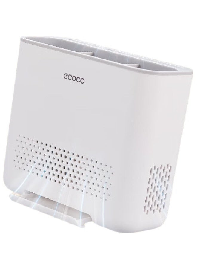 Ecoco Italian Cocoa Ecoco Chopstick Storage Box, Draining Wall-Mounted Knife Holder, Kitchen Organizer Rack, Household No-Drilling Knife Holder, E24026 White And Gray - Image 2